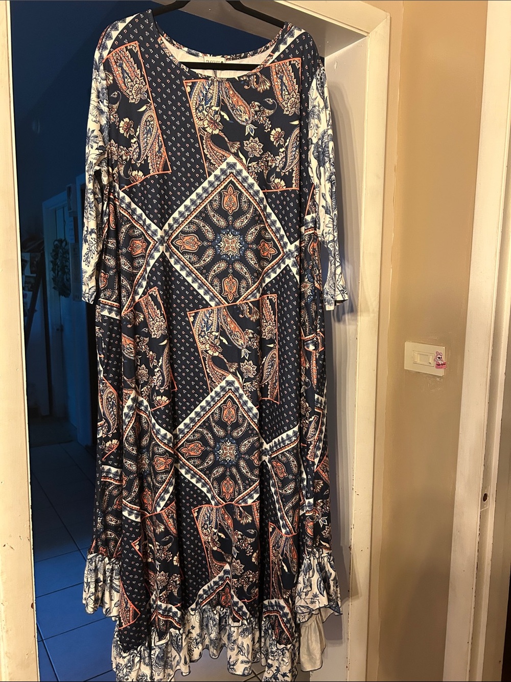 Nuggles dress Navy Paisley Panel Maxi Dress with Cream Accents